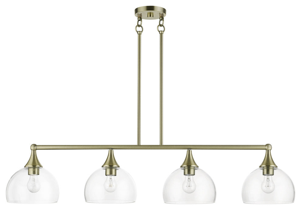 4 Light Antique Brass Large Linear Chandelier