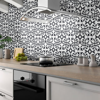 8"x8" Agadir Handmade Cement Tile, White/Black, Set of 12