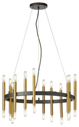 24-Light Transitional Wagon Wheel Chandelier Derry, Matte Black/Aged Brass