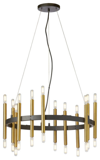 24-Light Transitional Wagon Wheel Chandelier Derry, Matte Black/Aged Brass