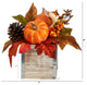 8" Fall Pumpkin, Gourd, Berries & Pinecones Faux Arrangement Natural Washed Vase
