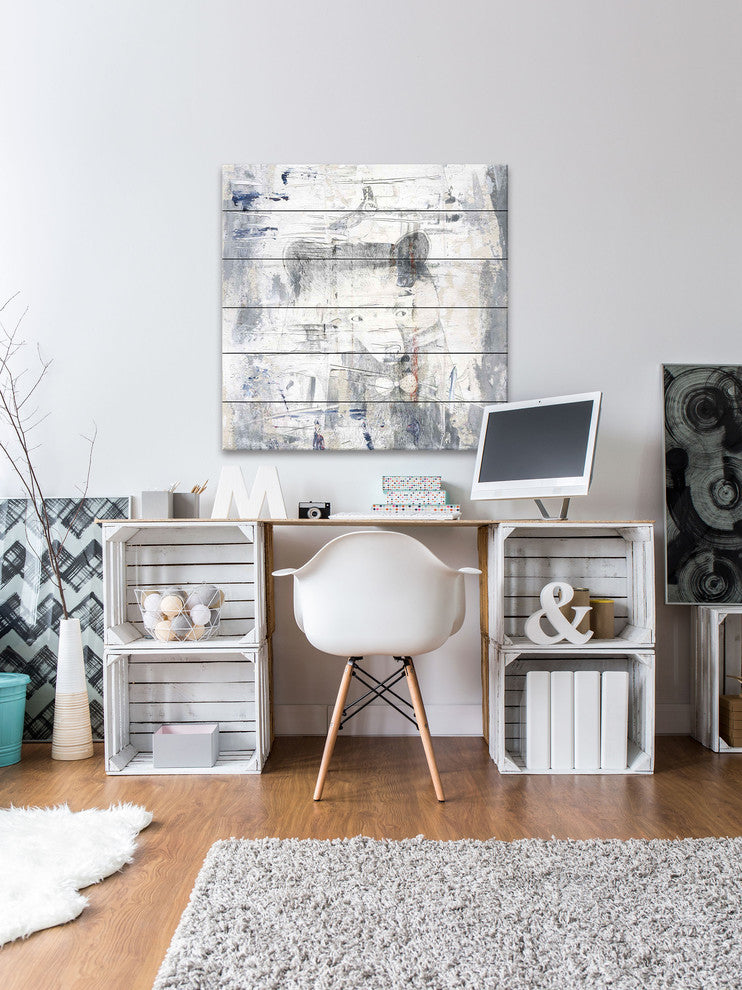 "Dizzy Bear" Painting Print on White Wood, 32"x32"