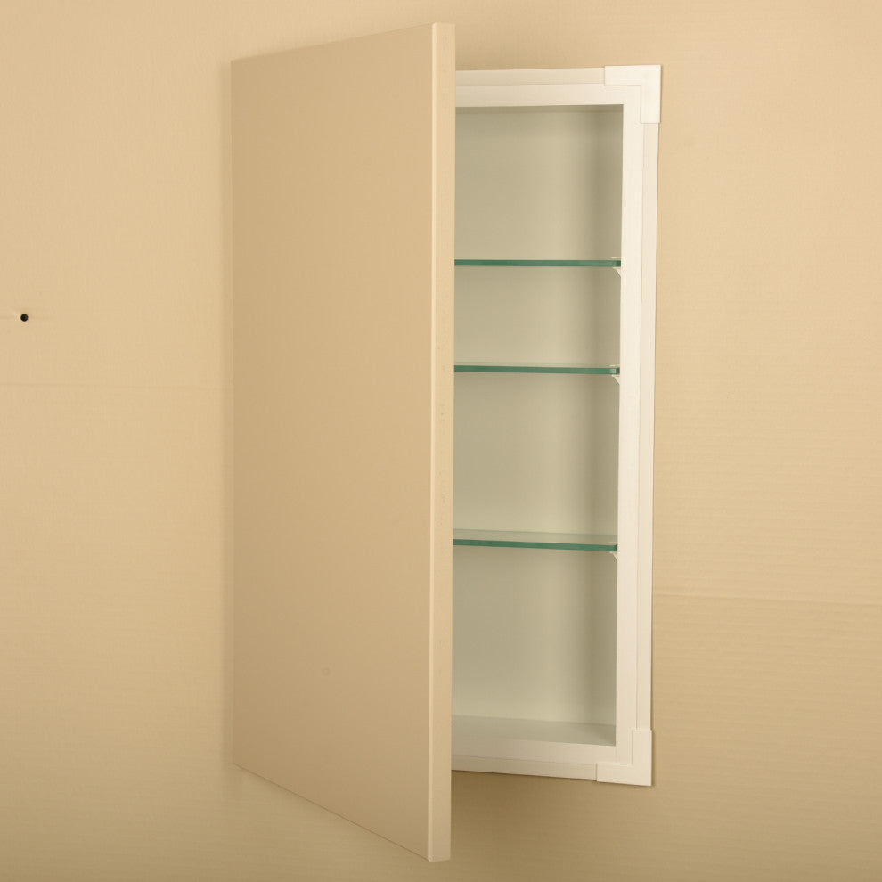 Gables Slab Panel Frameless Recessed Bathroom Medicine Cabinet 14x18, White Enam