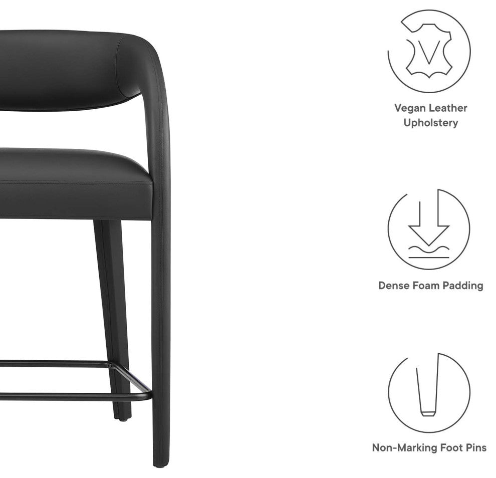 Pinnacle Vegan Leather Counter Stool Set of 2, Black Black