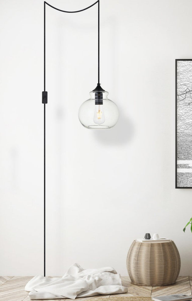 Dakota 1-Light Black Plug-In Pendant With Clear Glass
