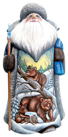 Bear Cubs At Play In Wilderness, Woodcarved Figurine