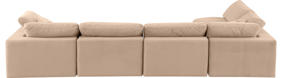 Comfy Upholstered L-Shaped Modular Sectional, Beige, 5-Piece: 3 Armless Chair, 2 Corner Chair, Velvet