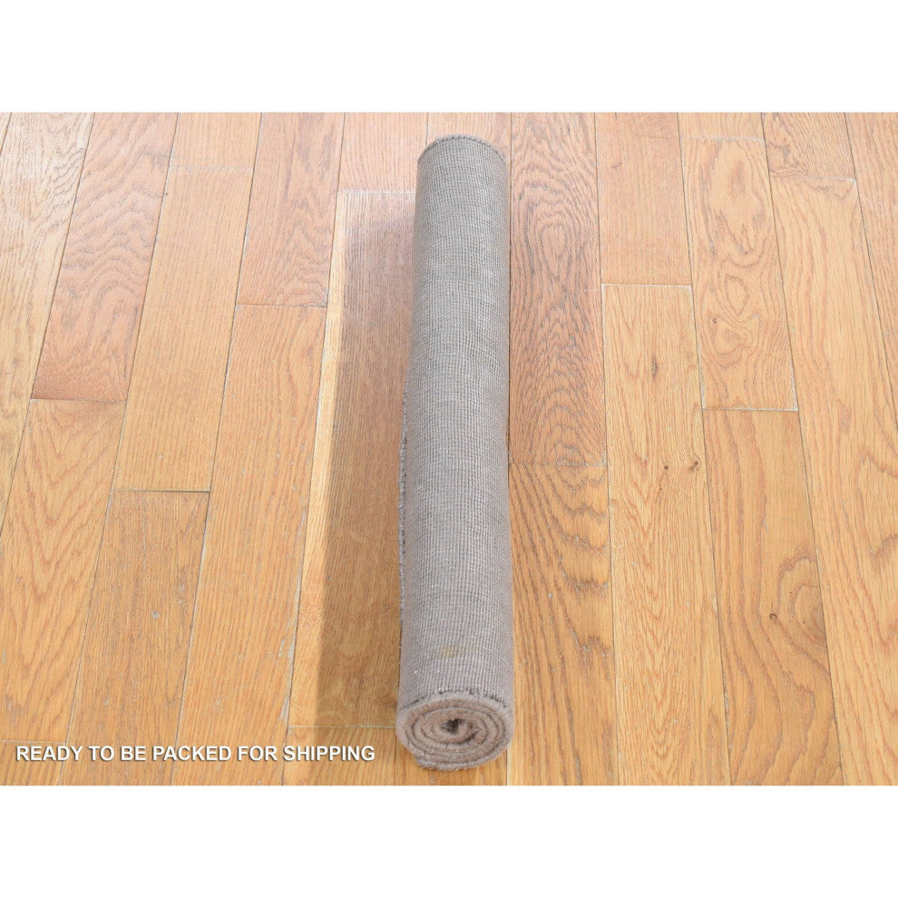 Brown Wool and Based Silk Modern Chevron Design Hand Loomed Mat Rug, 2'1"x3'0"