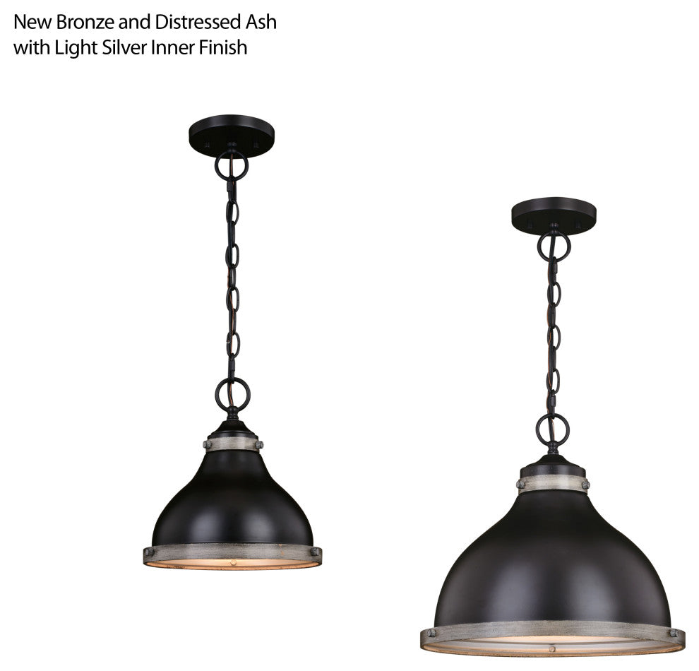 Sheffield 15" Pendant New Bronze and Distressed Ash with Light Silver Inner