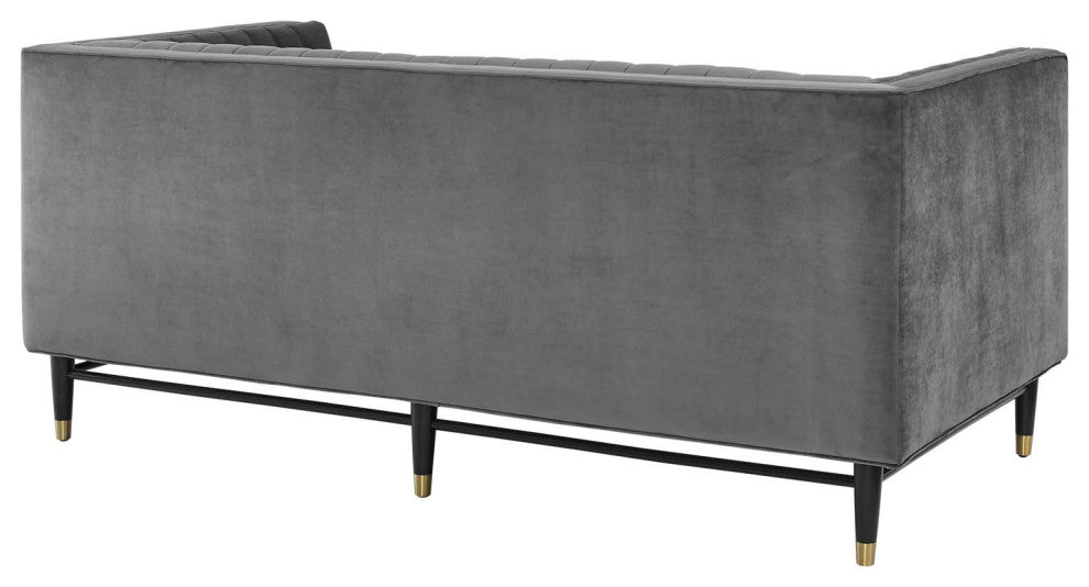 Devote Channel Tufted Performance Velvet Loveseat, Gray