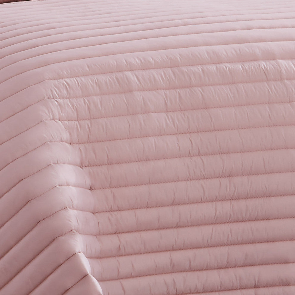 Benzara BM283913 Cabe 2 Piece Twin Comforter Set, Polyester Puffer Rose Pink