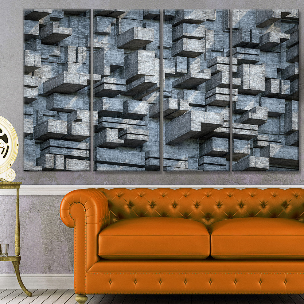 Black Abstract Geometric Background, Abstract Canvas Wall Art, 48"x28", 4 Panels