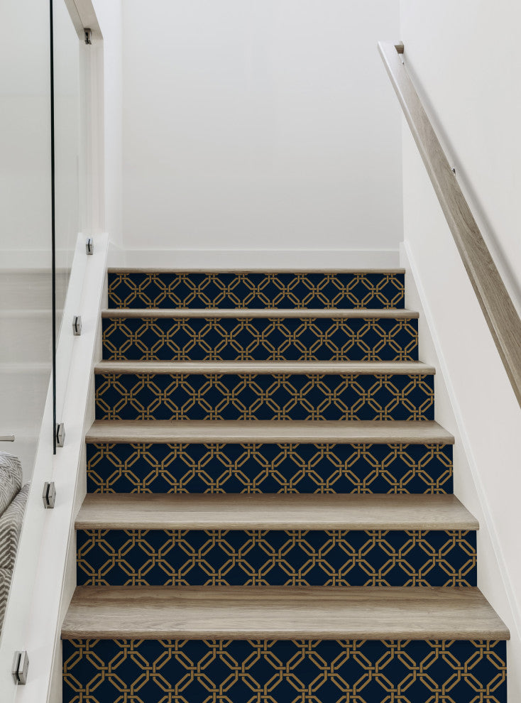 Octagon Links Peel and Stick Stair Riser Strips, Navy, 48"w X 6"h, 6 Pack
