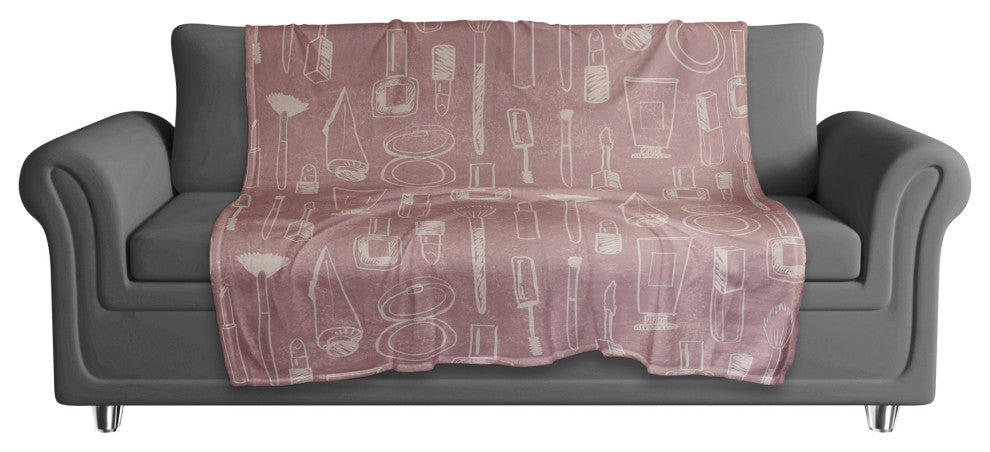 Cream Makeup Icons on Pink 50x60 Coral Fleece Blanket