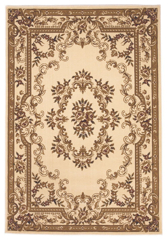 HomeRoots 5'x8' Ivory Machine Woven Hand Carved Floral Medallion Indoor Area Rug