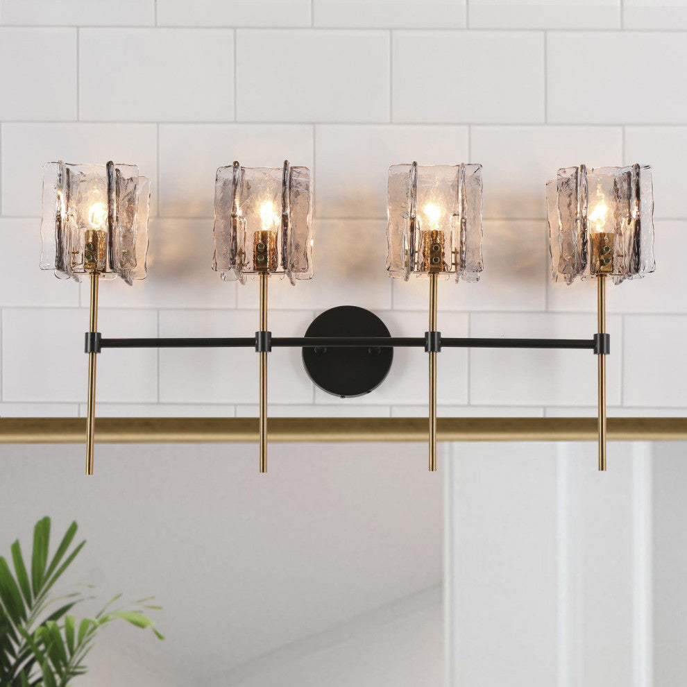LNC Tucana Polished Gold and Matte Black Modern Wall Sconce, Textured Glass, 4 Lights