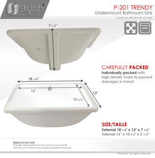 STYLISH 18" Rectangular Undermount Ceramic Ceramic Bathroom Sink With 2 Finishes