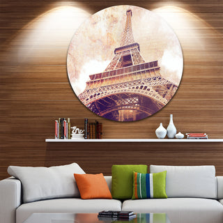 Paris Eiffel Tower Paris Postcard Design, Round Metal Wall Art, 23"