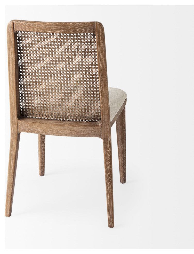 Clara Cream Fabric And Cane Back With Brown Wood Frame   Dining Chair (Set of 2)
