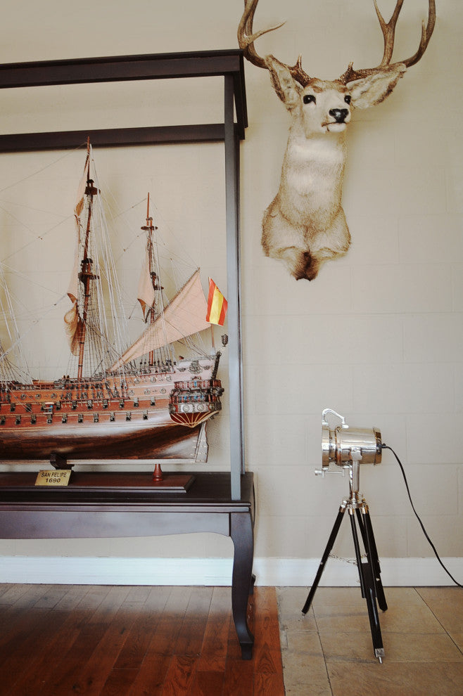 Alum Spot Light On Wooden Stand Aluminum Home Decor
