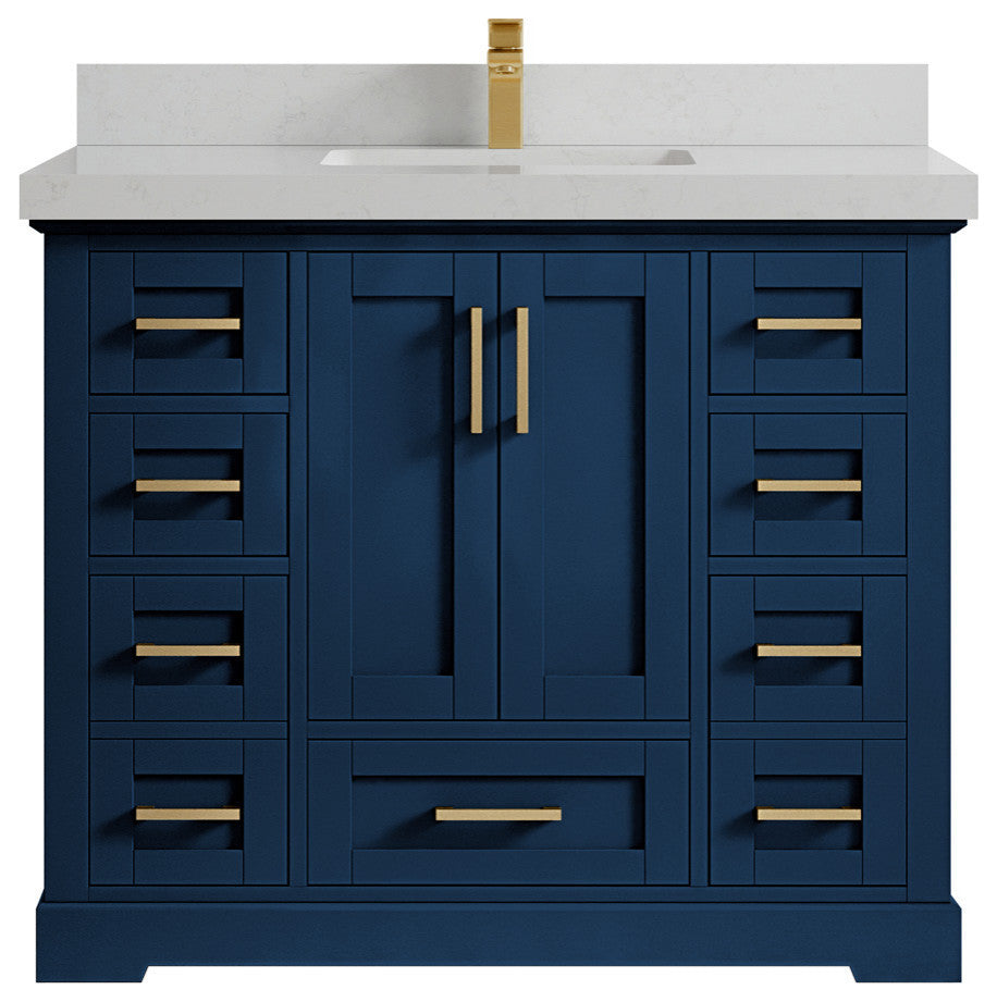 Boston 42 Single Sink Bath Vanity in Navy Blue 2" Carrara Quartz
