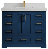 Boston 42 Single Sink Bath Vanity in Navy Blue 2" Carrara Quartz