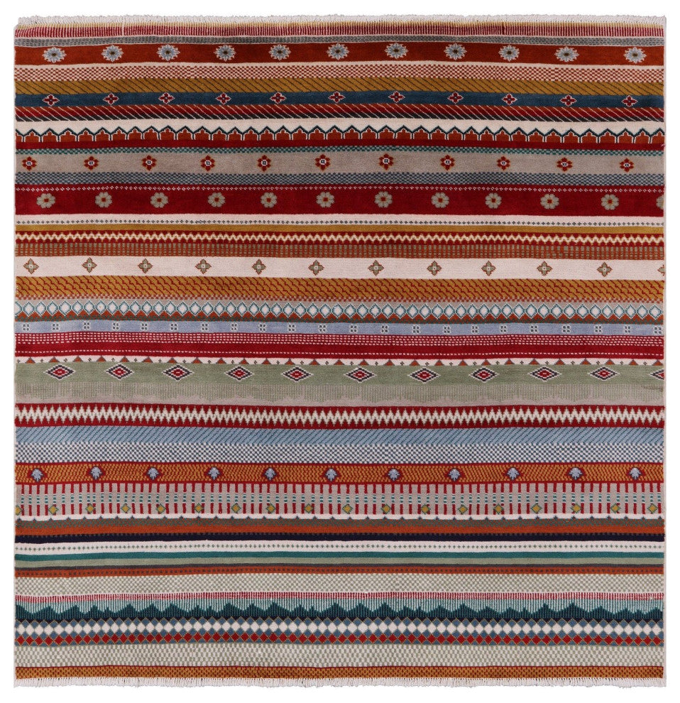 6' Square Loribaft Persian Gabbeh Hand-Knotted Rug Q6556