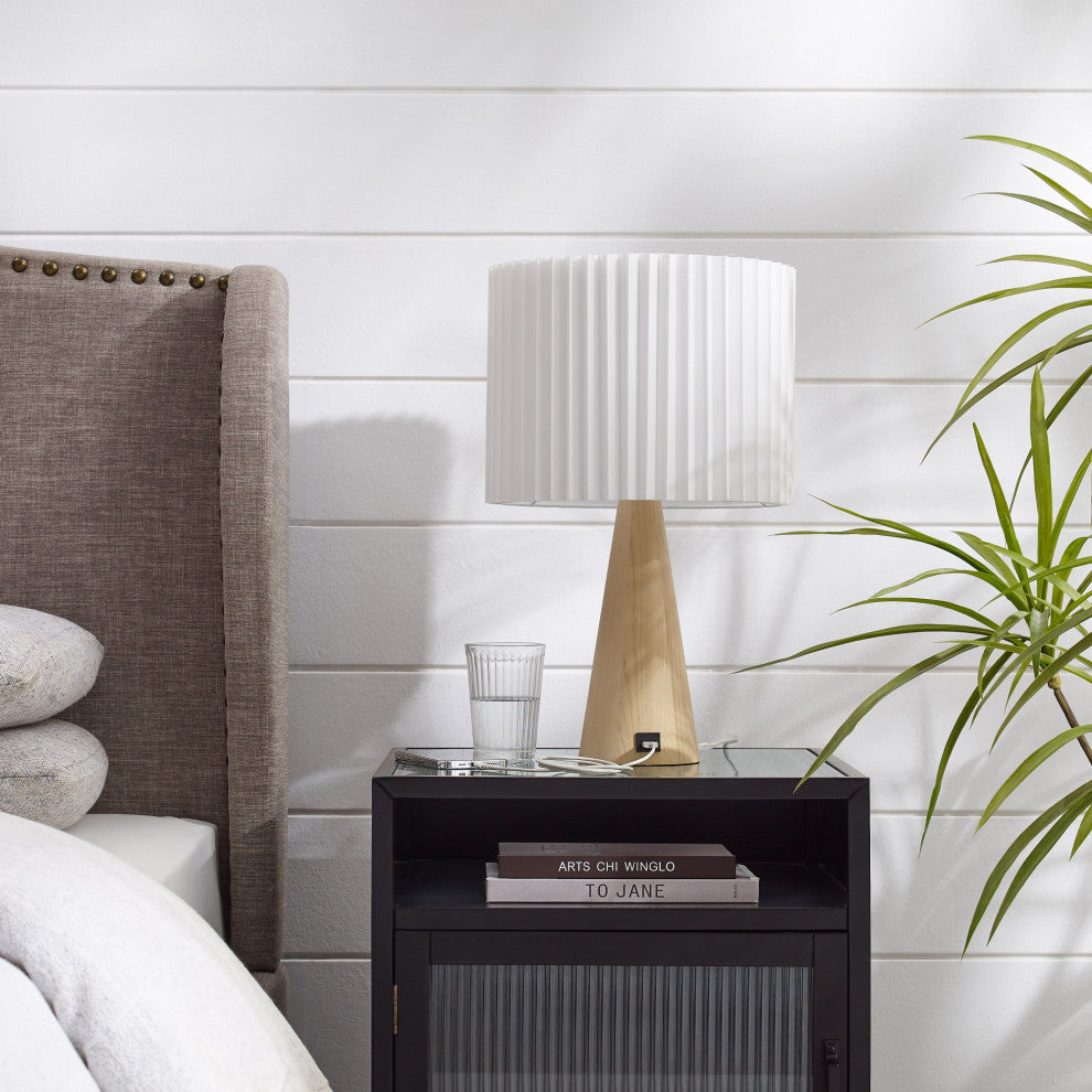 Inspired Home Ileana Table Lamp, USB Charger, Ivory