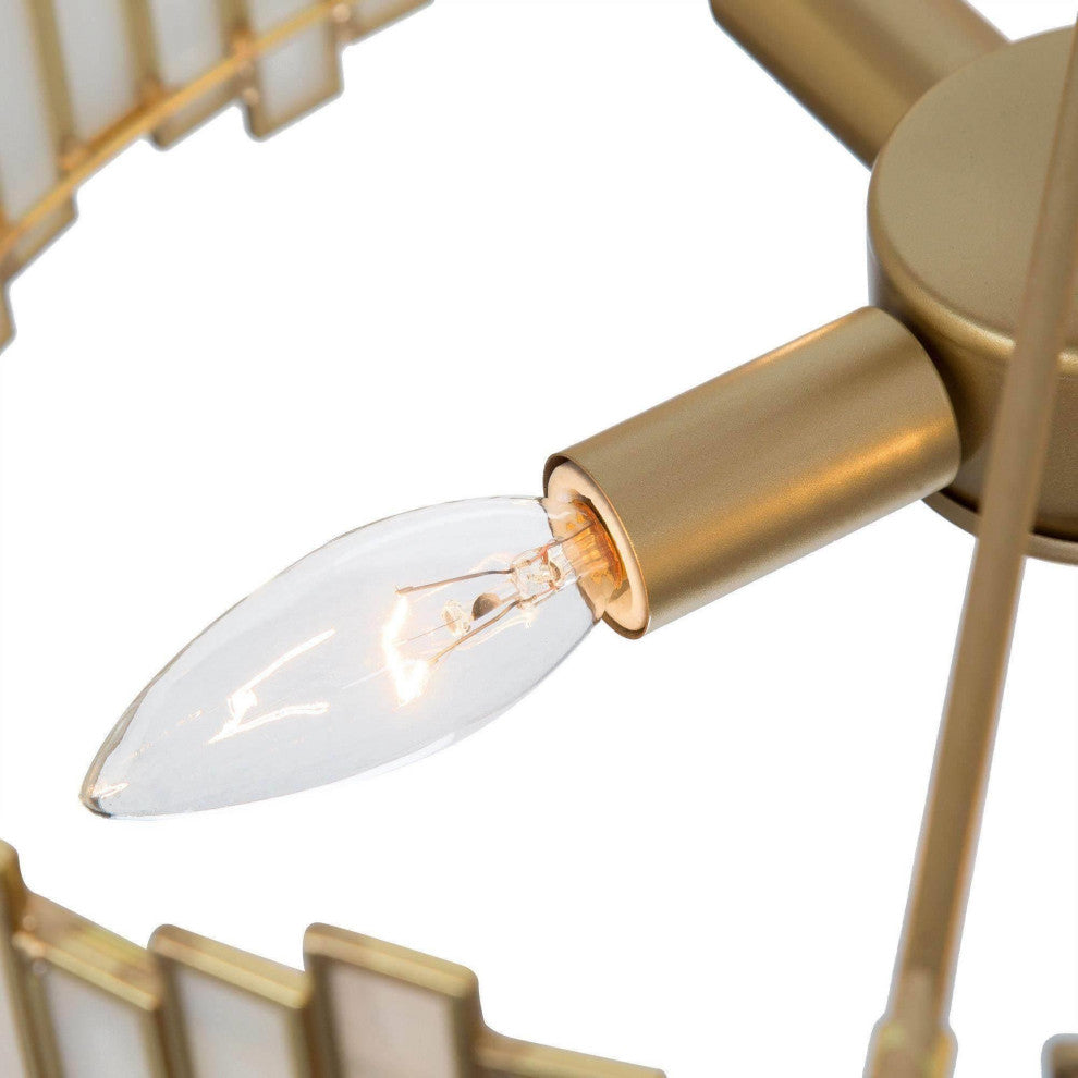 LNC Tiffany 4-Light Modern Drum Glass Chandelier, Gold