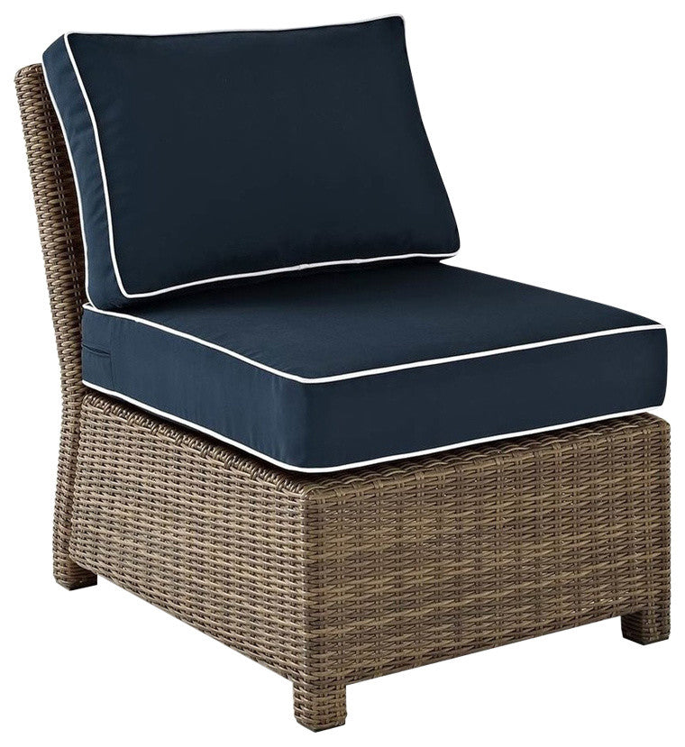 Bradenton Outdoor Wicker Sectional Center Chair With Navy Cushions