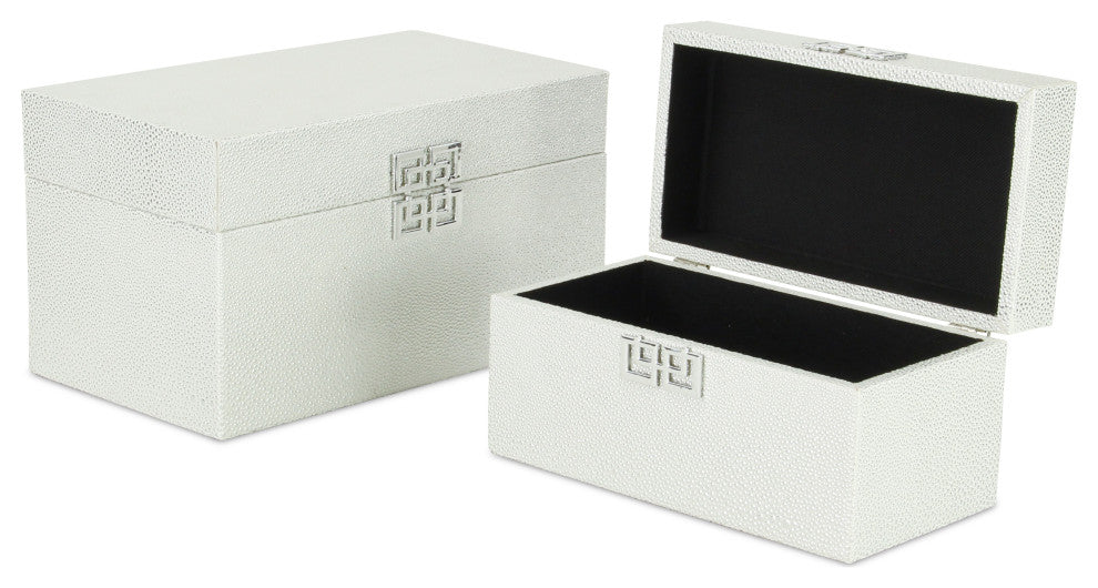 Galena "Double Happiness" Faux Shagreen Box Set, White Silver