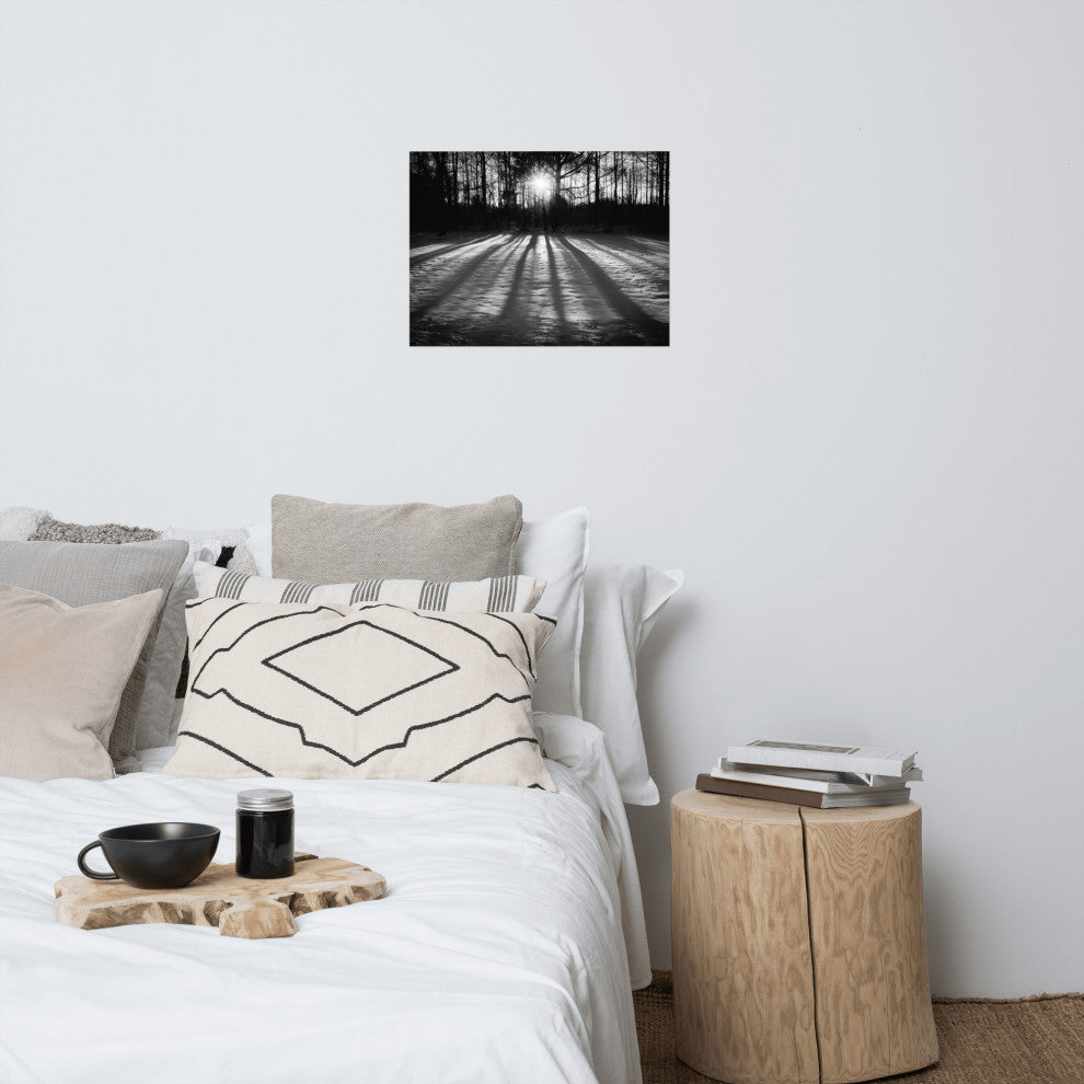 Country Wall Art: Winter Shadows Black & White Landscape Unframed Print, 18" X 24"