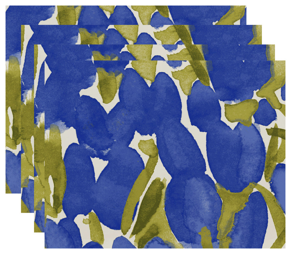Sunset Tulip Floral Print Placemats, Set of 4, Blue, 18"x14"