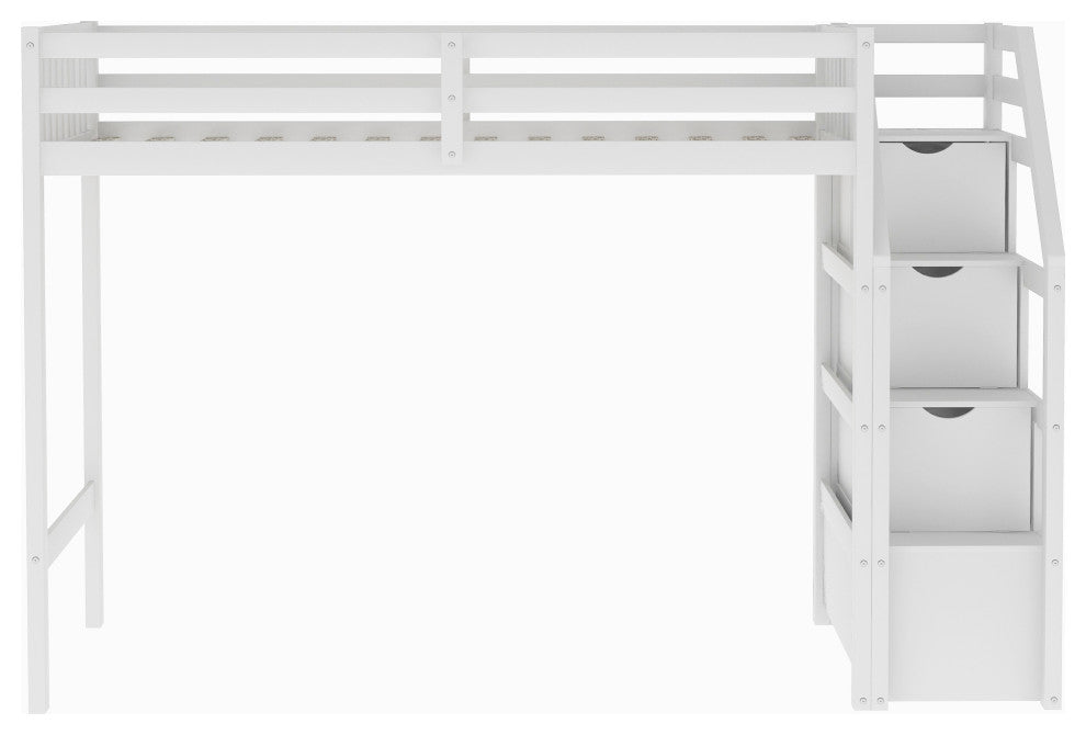 Versatile Design-Twin Over Full Loft Bed, with Staircase, White
