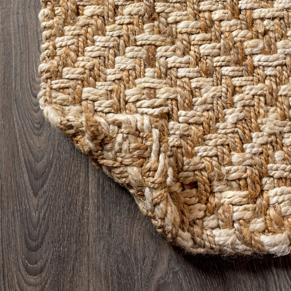 Hira Hand Woven Diamond Chunky Jute Natural  4' x 6' Area Rug