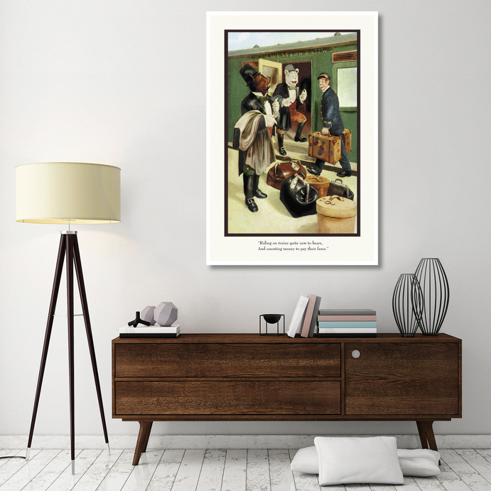 "Teddy Roosevelt's Bears: Teddy B and Teddy G Riding Trains" Paper Art, 42"x62"