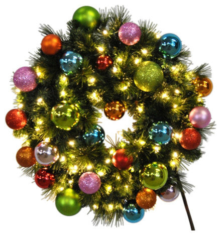 3' Pre-Lit Warm White LED Sequoia Wreath Decorated With The Tropical Ornament