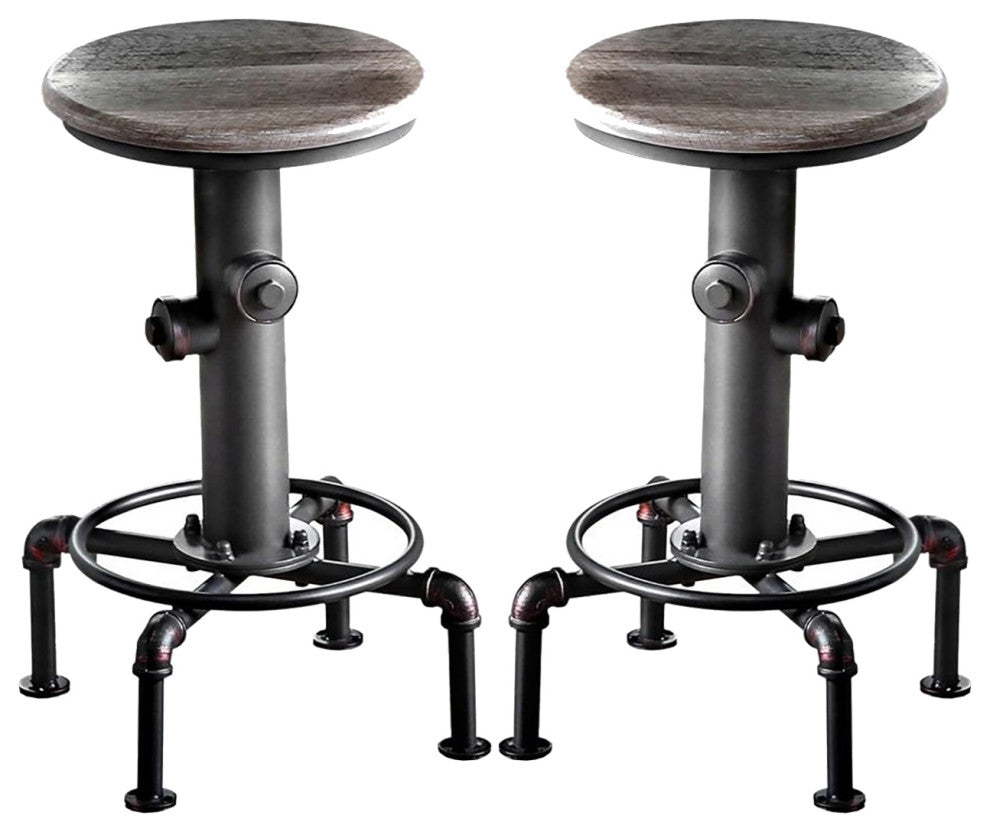 Set of 2 Counter Height Chair, Antique Black and Natural Tone