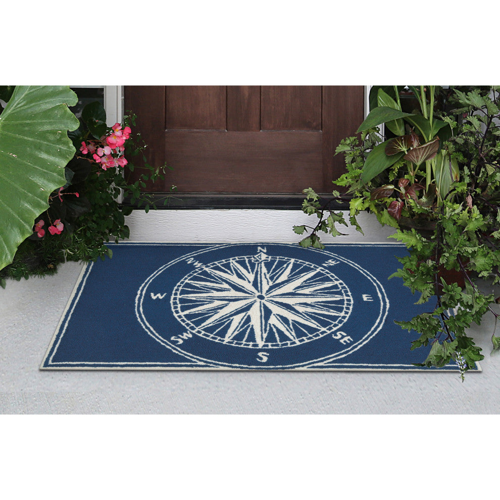 Frontporch Compass Indoor/Outdoor Rug, Navy, 2'6x4'