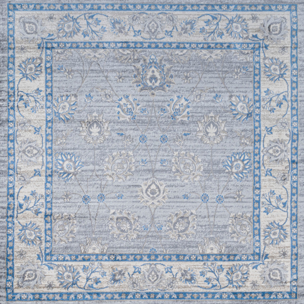 Modern Persian Moroccan Gray/Blue 6' Square Area Rug