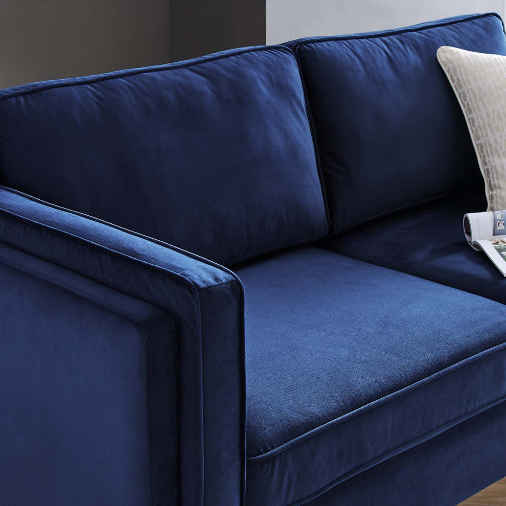 Sofa, Velvet, Dark Blue, Modern, Living Lounge Room Hotel Lobby Hospitality