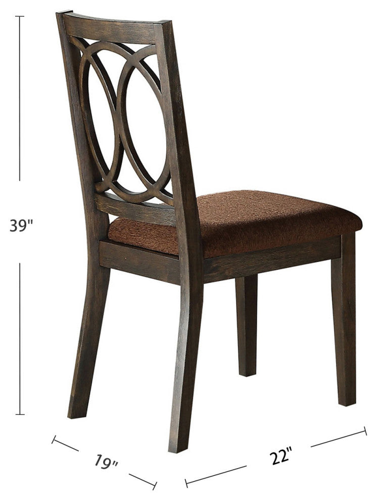Set of 2 Upholstered Side Chair, Brown/Espresso Finish