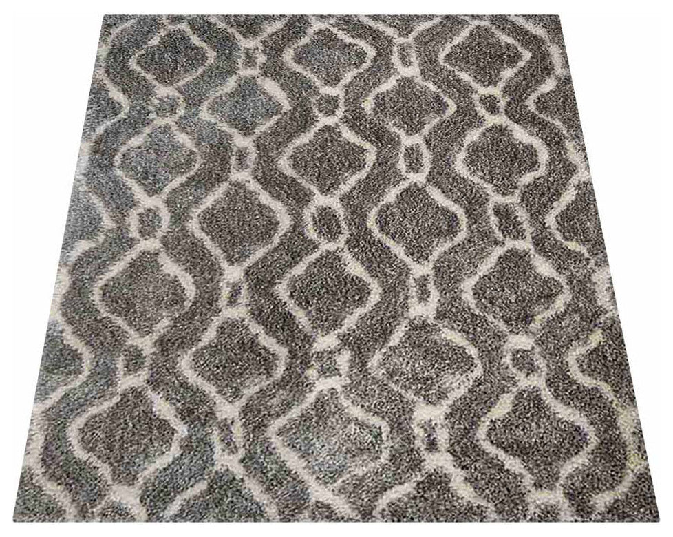 HAND TUFTED SHAG POLYESTER ECO-FRIENDLY AREA RUGS -  Gray White Color, Geometric