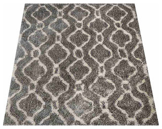 HAND TUFTED SHAG POLYESTER ECO-FRIENDLY AREA RUGS -  Gray White Color, Geometric