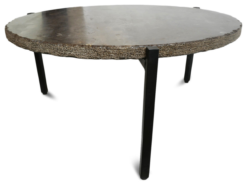 Round Stone and Iron Coffee Table
