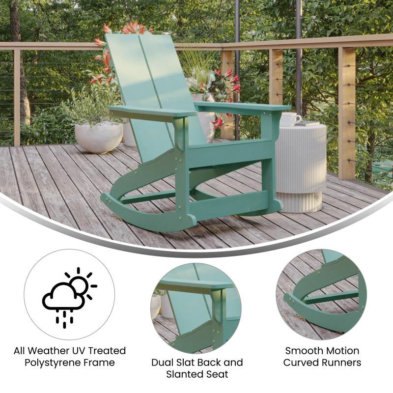 Finn Set of 2 Outdoor Rocking Adirondack Chair-Rust Resistant Hardware, Sea Foam