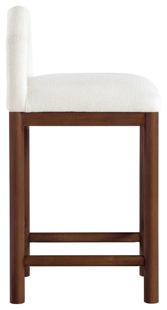 Conrad Upholstered Bar and Counter Stool, Cream, Linen Textured Fabric, Brown