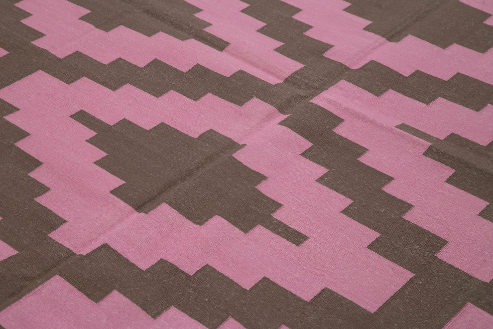 Rug N Carpet - Handmade Wool 8' 0'' x 9' 10'' Geometric Dhurrie Kilim Rug