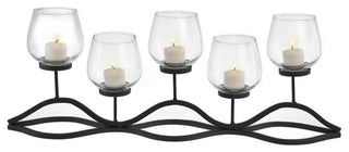 Wavy Iron and Glass Hurricane Candle Holder