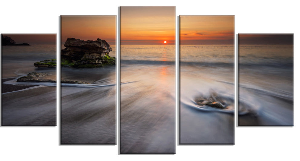 "Stormy Sea With Rushing White Waves" Beach Canvas Wall Art, 5 Panels, 60"x32"